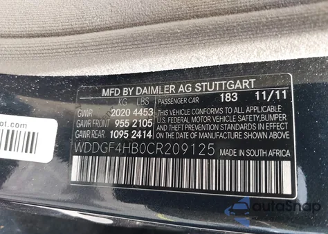 2012 Mercedes-Benz C 250 Luxury/Sport from USA, damaged, VIN WDDGF4HB0CR209125